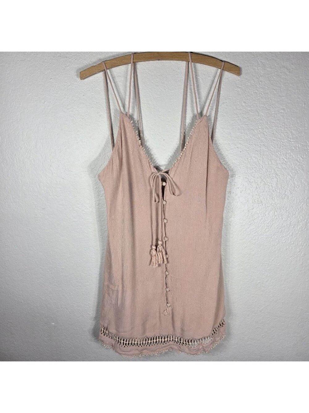 Ale By Alessandra Lucia Dress Dusty Rose Pink Lace Trim Mini Size S Button Up